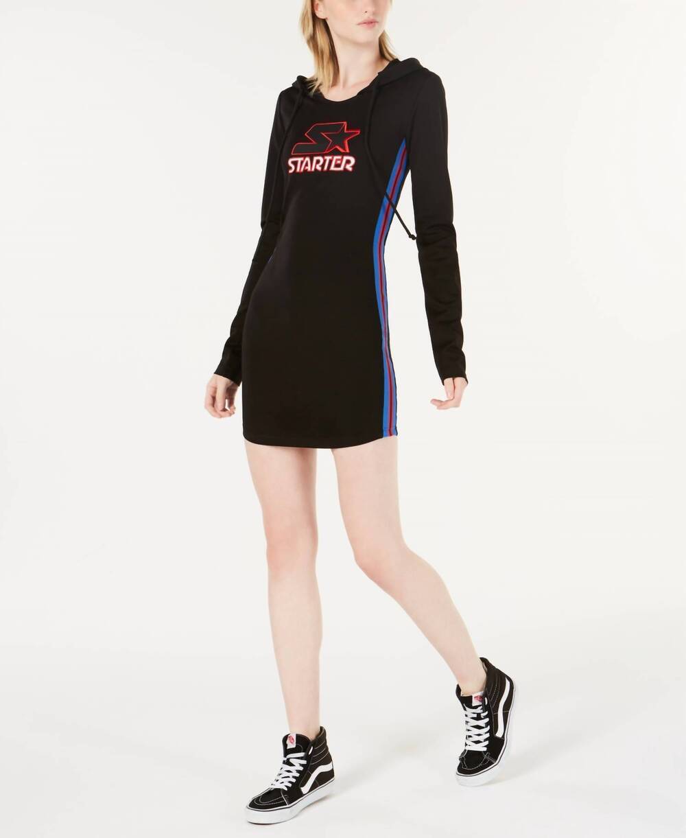 NEW STARTER women's graphic hoodie dress in black